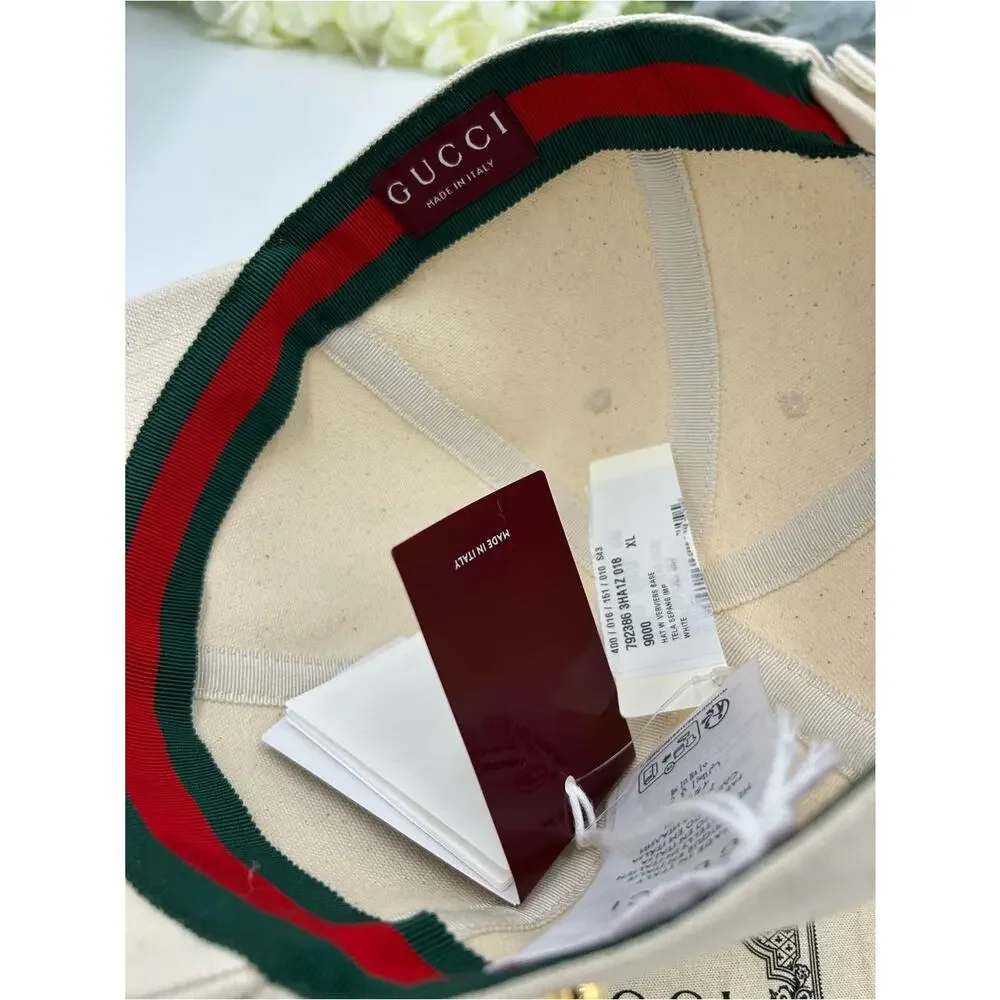 Unisex, Gucci, gold logo Cream Canvas Baseball Cap size XL made in Italy